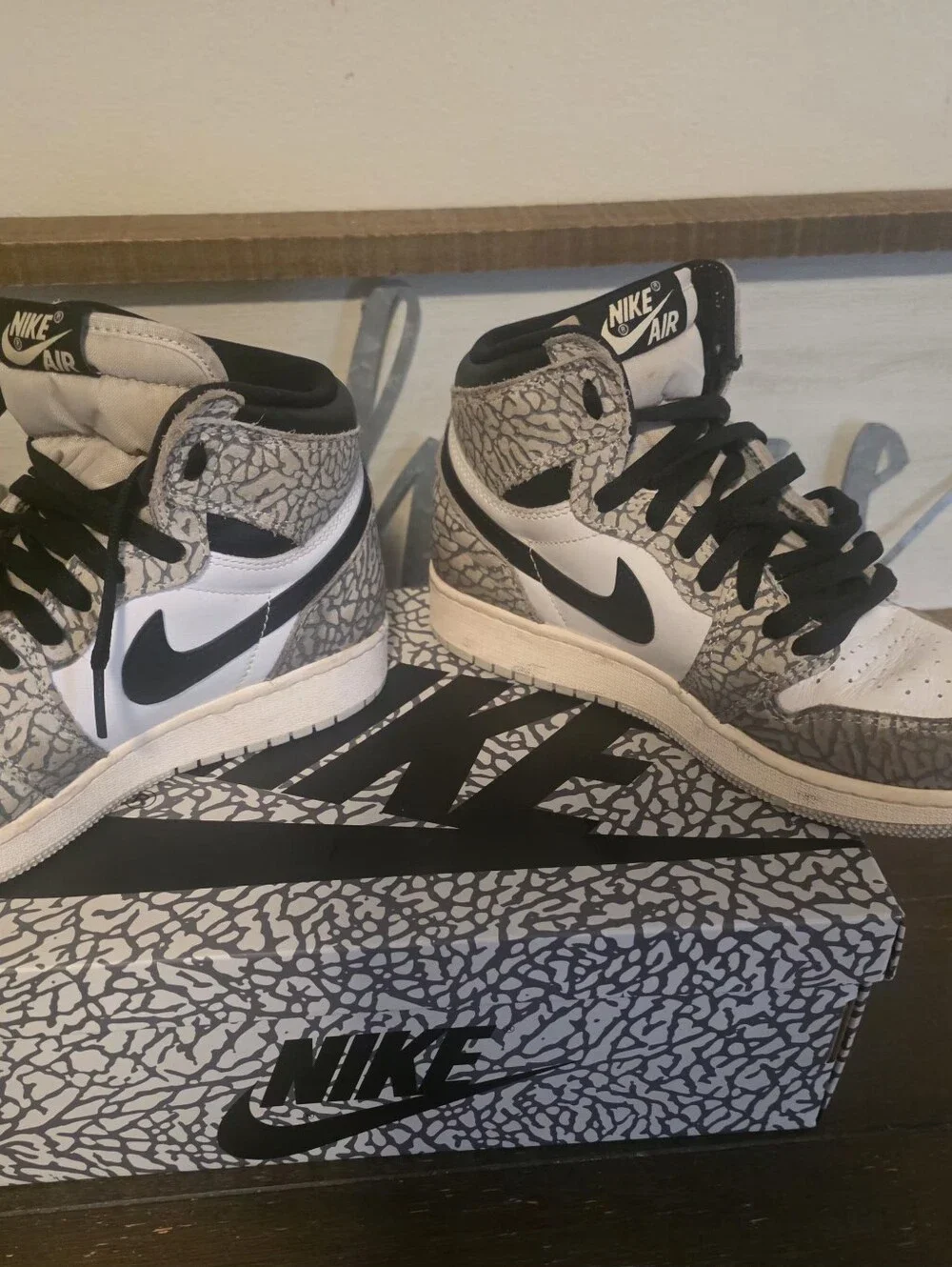Nike Kids White & Black High-Top Sneakers with Elephant Print